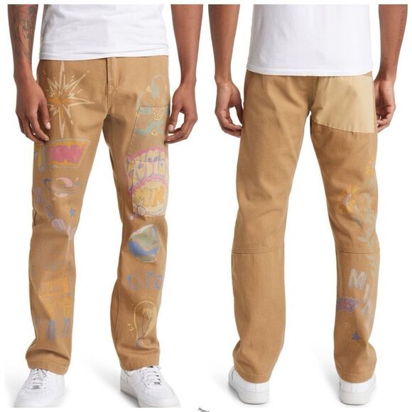 Billionaire Boys Club Tan Wordly Stenciled Flat Front Chinos size 40 - Picture 1 of 10